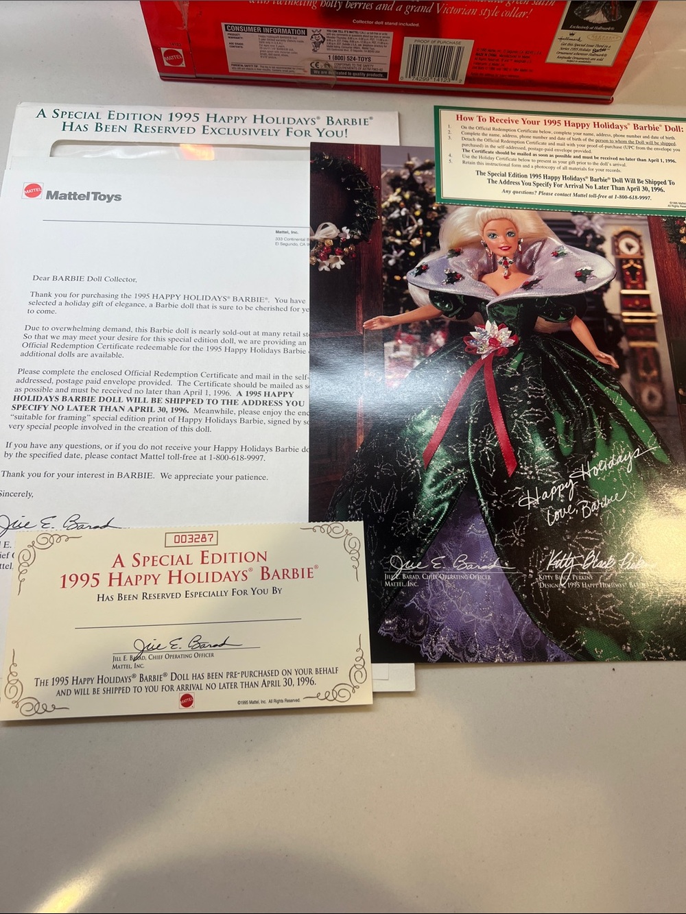 1995 Mattel Happy Holidays Barbie Doll poster, and rain check certificate - Picture 5 of 7